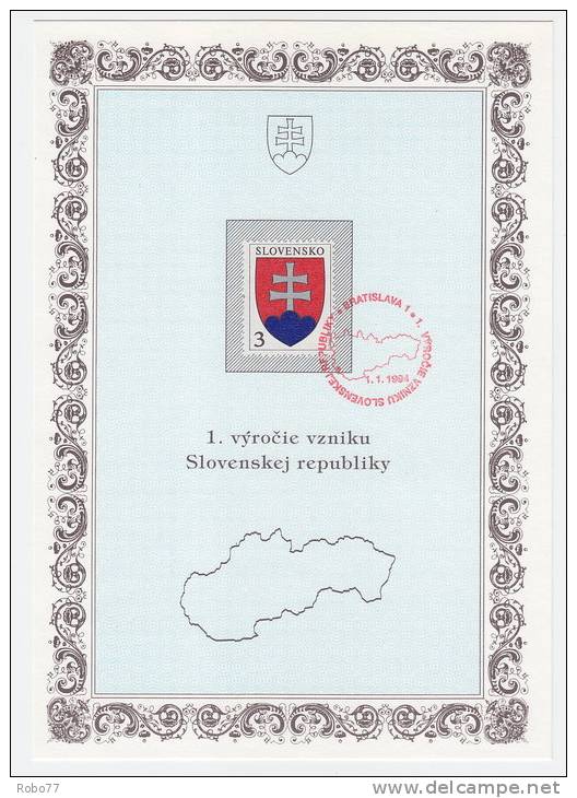 1994 Slovakia. Commemorative Print, Letter, Cover, Stamps. 1. Vyrocie Vzniku Slovenskej Republiky.  (E03088) - Storia Postale