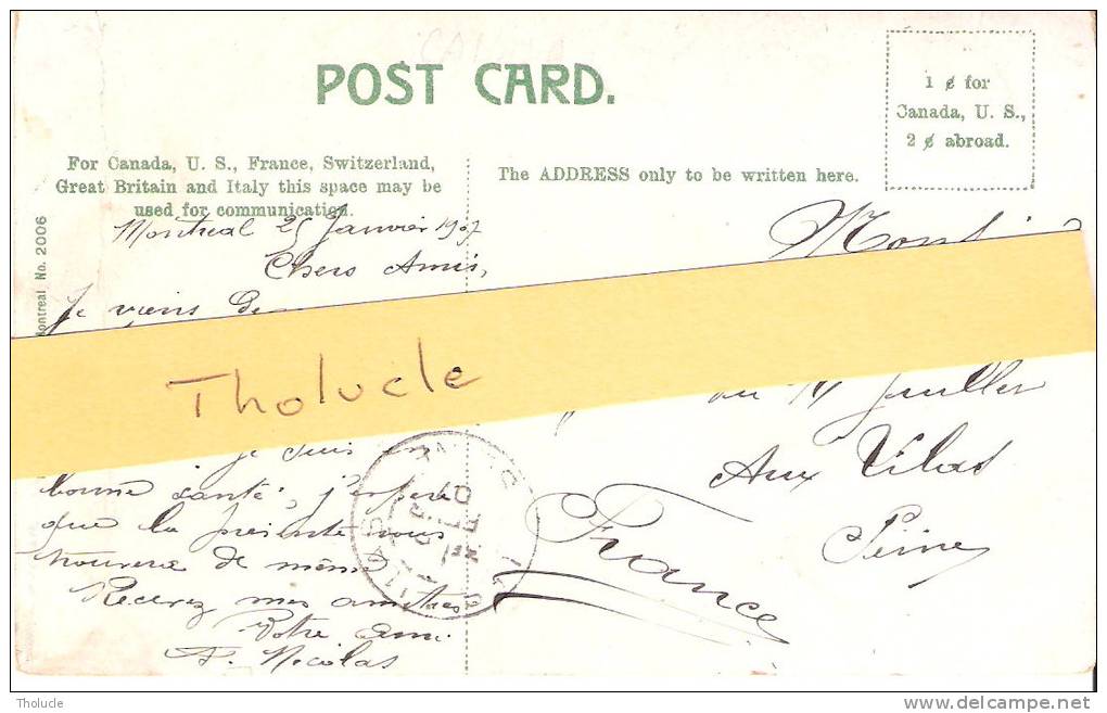 Edward VII- Pair Of 1 Cent- Sur Carte Postale-Quebec-Canada-1907-Château Frontenac De La Basse Ville (3 Scans) - Lettres & Documents