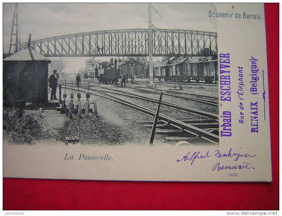 RARE CPA  DOS SIMPLE  BELGIQUE SOUVENIR DE RENAIX  LA PASSERELLE ANIMEE TRAIN  NON VOYAGEE  CACHET URBAIN ESCHRYVER - Renaix - Ronse