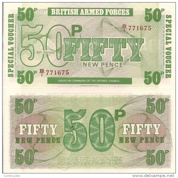 Gr. Britain P M49, 50 Pence, 1972 6th Series, Bradbury Wilkinson Printer - British Armed Forces & Special Vouchers