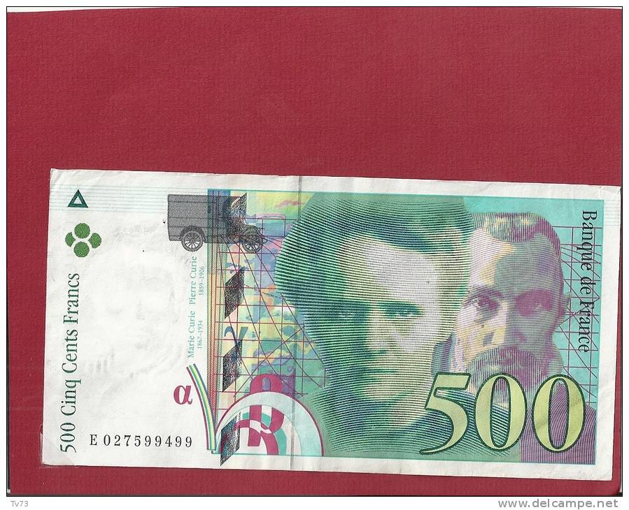 &#9658; EB049 - Billet 500 Francs Pierre Et Marie CURIE 1994 - (E 027599499) - Bon état - Circulé - 2 Trous D´épingle - 500 F 1994-2000 ''Pierre Et Marie Curie''