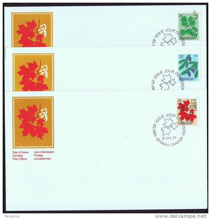 1977  Mid-value Definitives Trees Sc 717-19 On 3 FDCs - 1971-1980