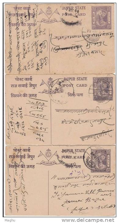 3 Diff., Shades Of 1/2a Jaipur Postcard, Br India Postal Stationery, As Scan - Jaipur