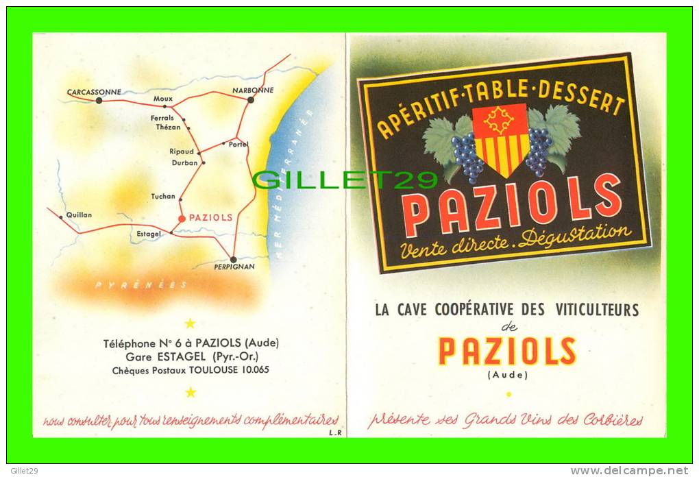 PUBLICITÉ - APÉRITIF-TABLE-DESSERT, PAZIOLS (11) - CAVE COOPÉRATIVE DES VITICULTEURS - Alkohol