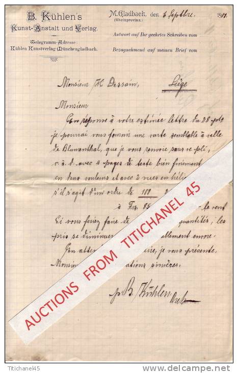 Brief 1900 - MÖNCHENGLADBACH - B. KÜHLEN´S - Kunst-Anstalt Und Verlag - Druck & Papierwaren