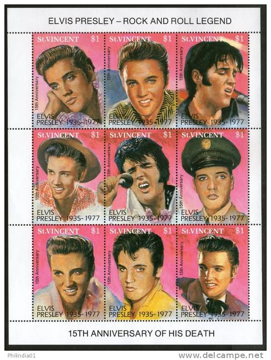 St. Vincent 1992 Elvis Presley  Music Entertainer Singer Sc 1642 Sheetlet MNH # 9718 - Elvis Presley