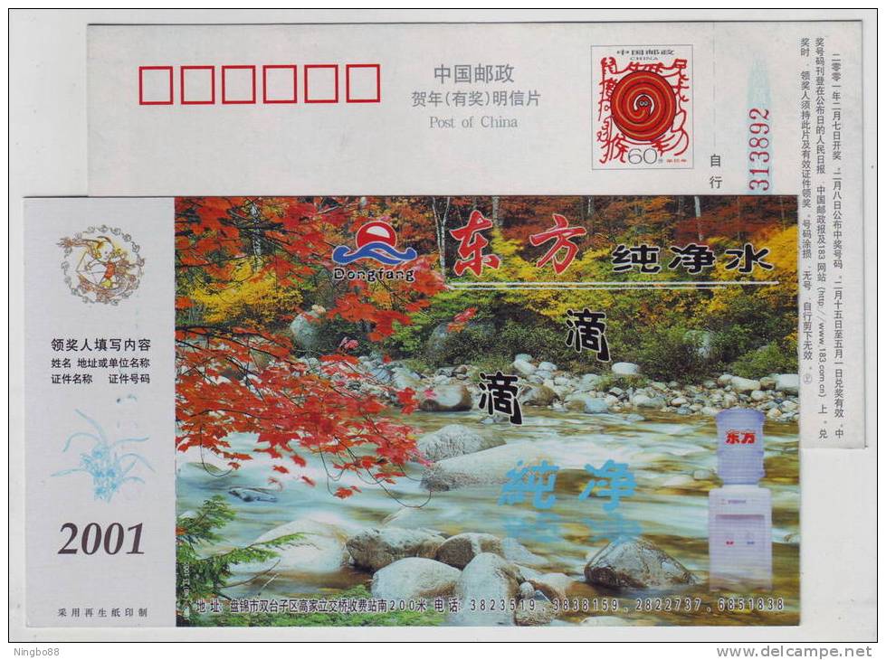 Forest Stream,drinking Water Machine,China 2001 Dongfang Pure Water Advertising Pre-stamped Card - Wasser