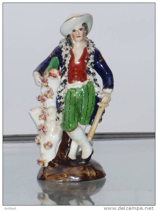 Gentilhomme Aux Fleurs, Porcelaine Polychrome XIXe Signée, Parfait état - Zonder Classificatie