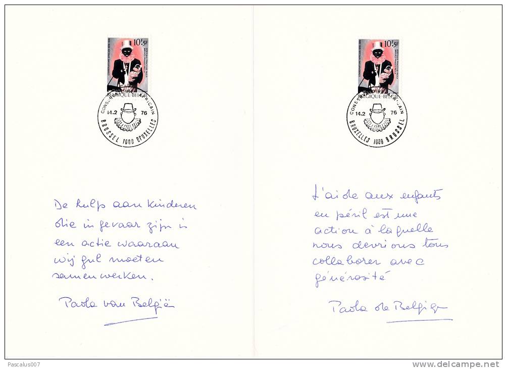 B02 - Carte Feuillet Souvenir FDC Du 14-02-1976 - Cob 1795 - Signé Paola Avec Petit Mot En FR Et NL - Echofil N° 103 - Deluxe Sheetlets [LX]