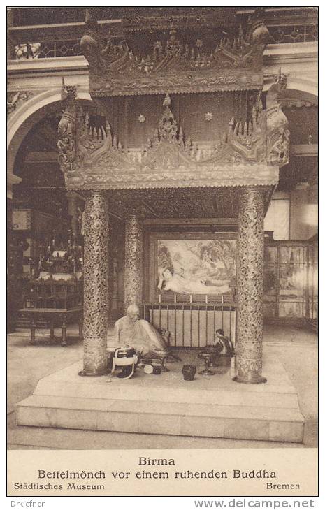 Birma, Bettelmönch Vor Einem Ruhenden Buddha, Um 1910 - Myanmar (Birma)