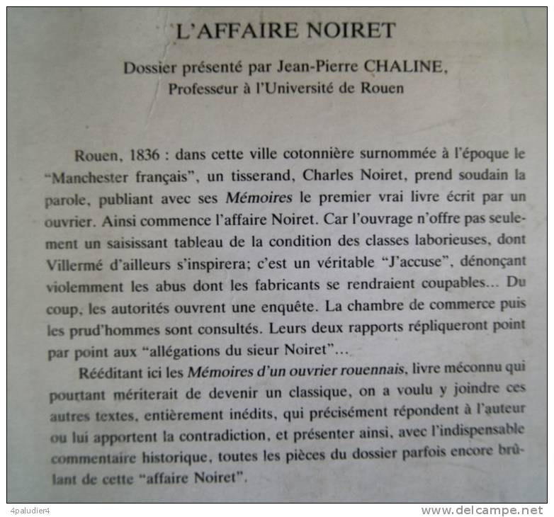 ( Seine-Maritime) ROUEN MEMOIRES D'UN OUVRIER ROUENNAIS Charles NOIRET - Affaire Noiret , J.-P. CHALINE 1986 - Normandie