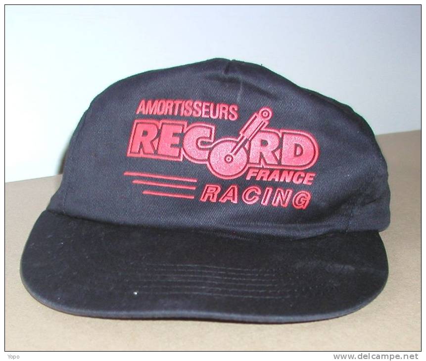 Casquette Publicitaire Noire Et Rouge, Amortisseurs RECORD Racing, Avec Bride De Réglage Scratch - Caps