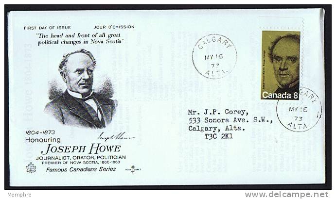 1973  Joseph Howe Sc 616  RoseCraft Cachet, Calgary AB Datestamp Cancel - 1971-1980