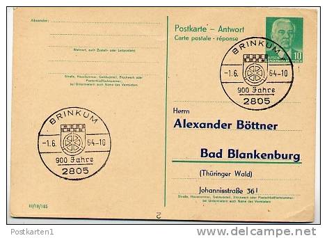 900 JAHRE STADTWAPPEN BRINKUM 1964 Auf DDR P70 II A Antwort-Postkarte ZUDRUCK BÖTTNER #1 - Briefe U. Dokumente