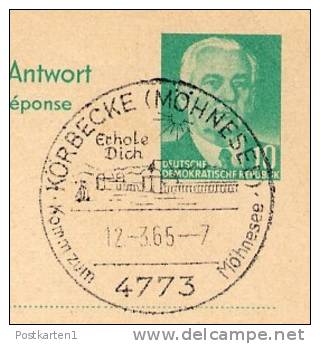 MÖHNETALSPERRE KÖRBECKE 1965 Auf DDR P70IIA Antw.-Postkarte ZUDRUCK BÖTTNER #1 - Wasser