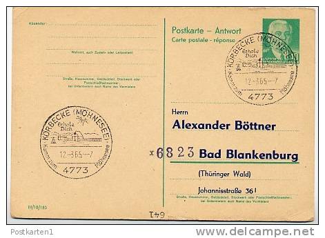 MÖHNETALSPERRE KÖRBECKE 1965 Auf DDR P70IIA Antw.-Postkarte ZUDRUCK BÖTTNER #1 - Agua