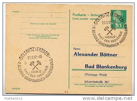 KOHLE OELSNITZ ERZGEBIRGE 1962 Auf DDR P70 IIA Antwort-Postkarte ZUDRUCK BÖTTNER #1 - Wasser