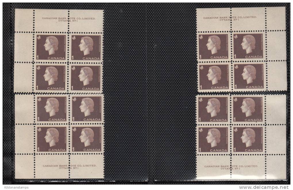 Canada 1962-1963 Cameo Full Set, Corner Plate Blocks, Mint No Hinge (see Desc), Sc# 401-405 - Num. Planches & Inscriptions Marge