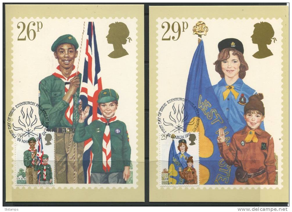 Great Britain 1982 (2) Maxi Cards Youth Organization Scouting Special Cancel - Carte Massime