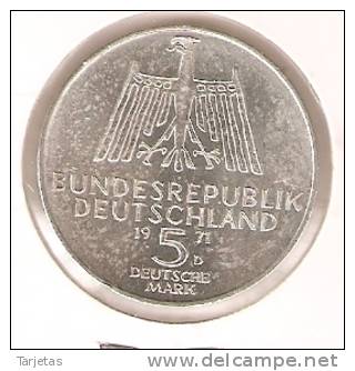 MONEDA DE PLATA DE ALEMANIA DE 5 MARK DEL AÑO 1971 LETRA D  (COIN) SILVER,ARGENT. - 5 Marchi