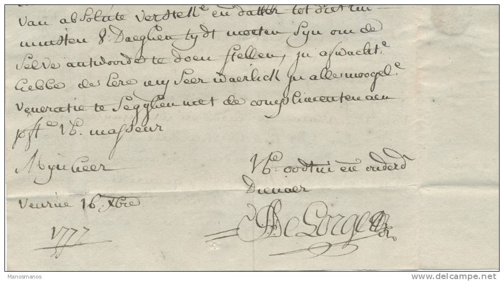 590/20 - Lettre Précurseur 1777  VEURNE Vers ROUSBRUGGHE - Manuscrit Cito Cito - 1714-1794 (Austrian Netherlands)