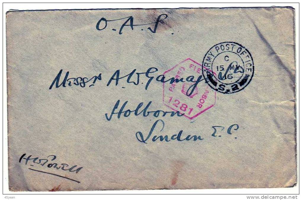 Grande-Bretagne: 1917 Courrier Miltaire O.A.S Passé Par La Censure - WO1