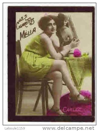 CHROMO EROTIQUE FEMMES ARTISTE PIN UP Cigarettes MELIA  : " CARLOT  " - Femme Nuisette Bas Et Miroir - Melia