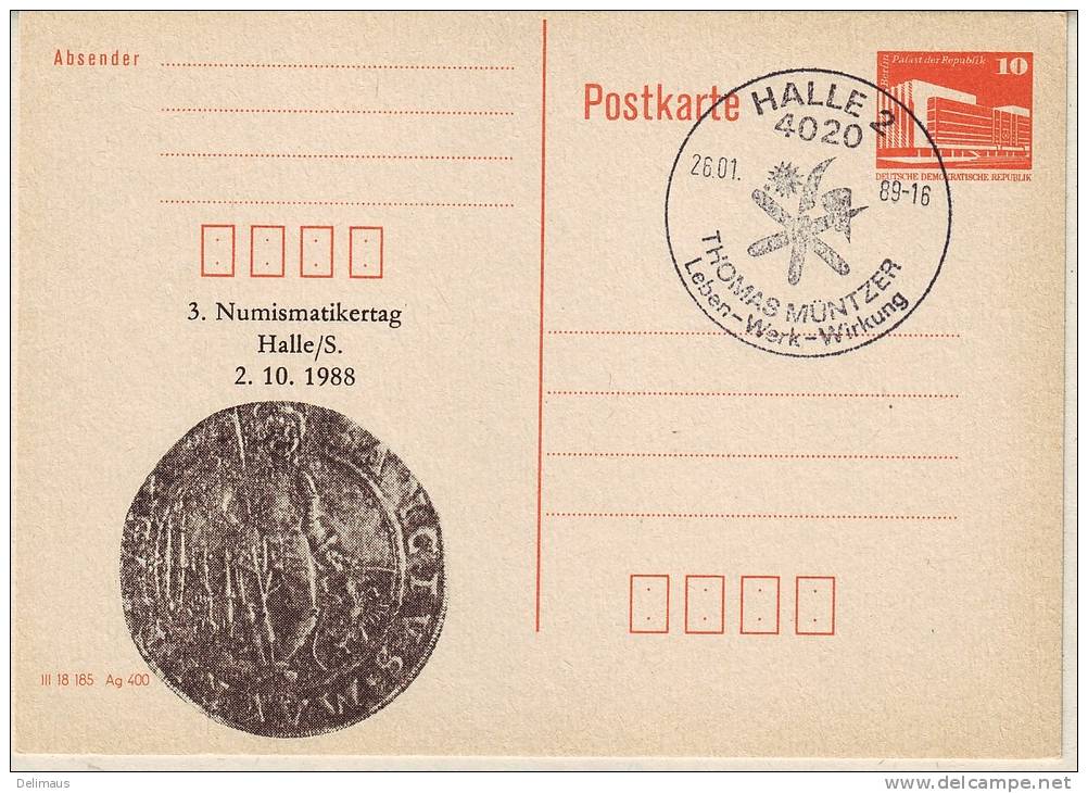 Privatganzsache Halle Thomas Müntzer Numismatikertag - Postkarten - Gebraucht