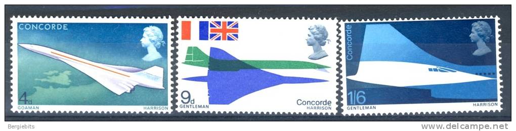 1969 Great Britain MNH (**) Set  Of 3 Stamps "CONCORDE" Scott # 581-583 - Unused Stamps