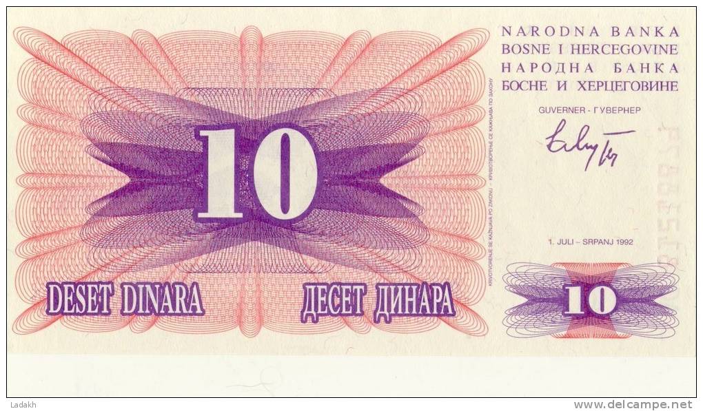 BILLET 10 DINARS # 1ER JUILLET 1992  # NEUF - Bosnien-Herzegowina