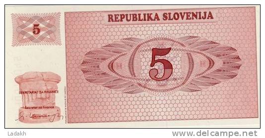 BILLET DE SLOVENIE # 5 TOLARS  # CINQ TOLARS  #  AH 90077045 # 1990 - Slovenia