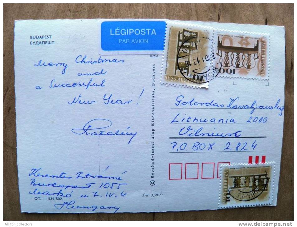 Post Card Sent From Hungary To Lithuania On 2001, 4 Budapest Bridges Point Bridge, 2 Scans - Lettres & Documents