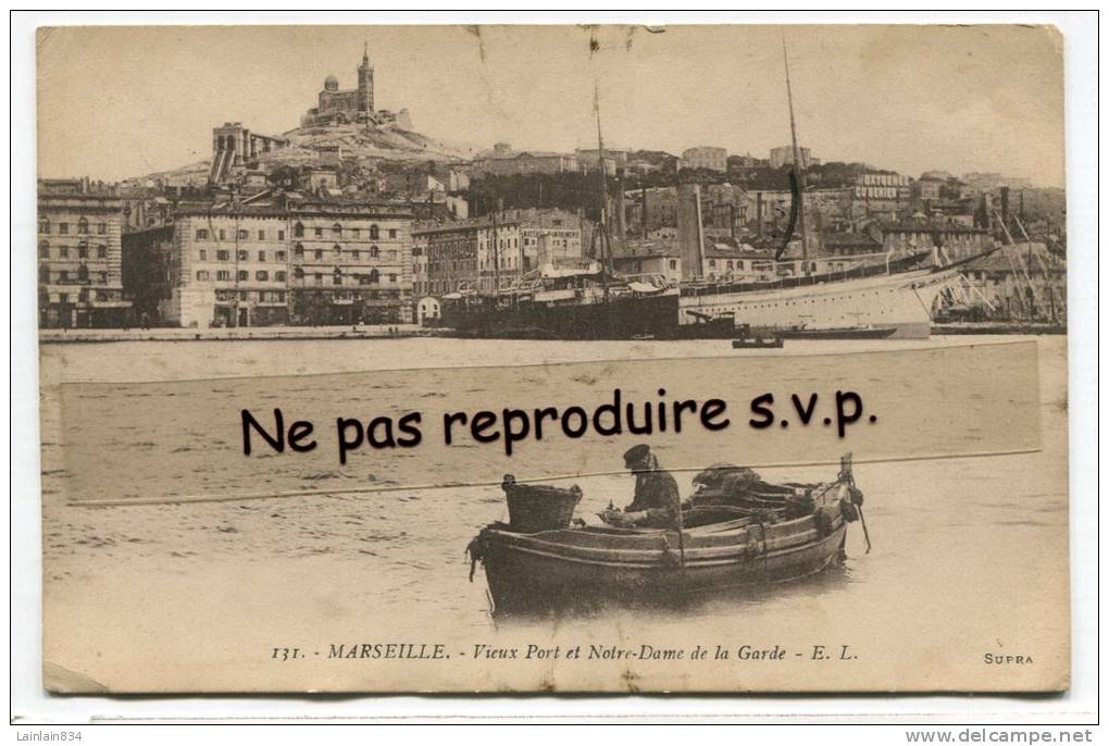 - 131 - MARSEILLE - Vieux Port - Magnifique, Pêcheur Dans Sa Barque, Notre Dame De La Garde, écrite, 1915, BE, Scans. - Old Port, Saint Victor, Le Panier