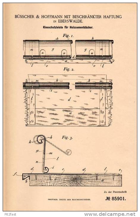 Original Patentschrift - Büsscher & Hoffmann In Eberswalde , 1895 , Holz - Cementdach , Dach , Architekt , Dachdecker !! - Arquitectura