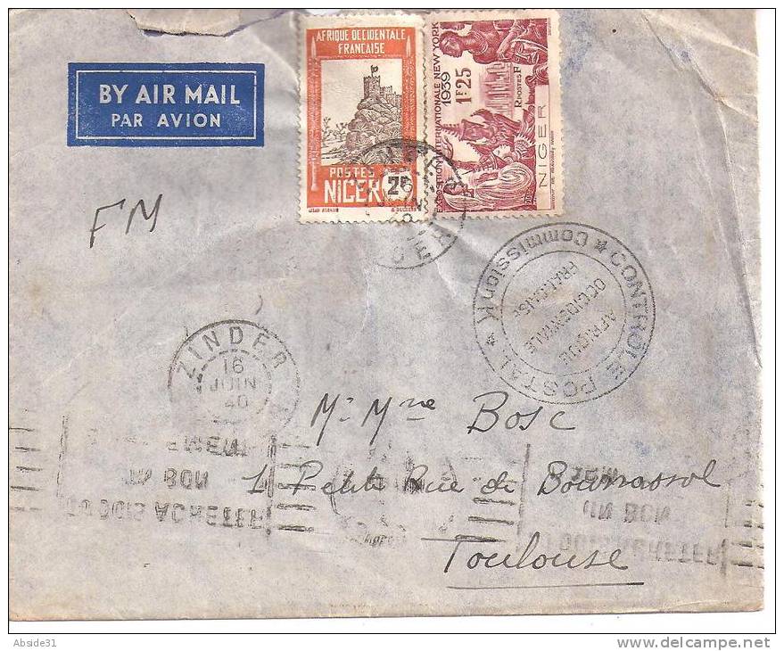 Cachet De Censure - Controle Postal * Commission K * Sur Lettre De Zinder  Niger - Storia Postale