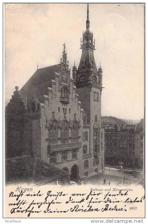 Hagen Westfalen Rathaus Und Körner Eiche Belebt Vogelschau 31.10.1905 Gelaufen - Hagen