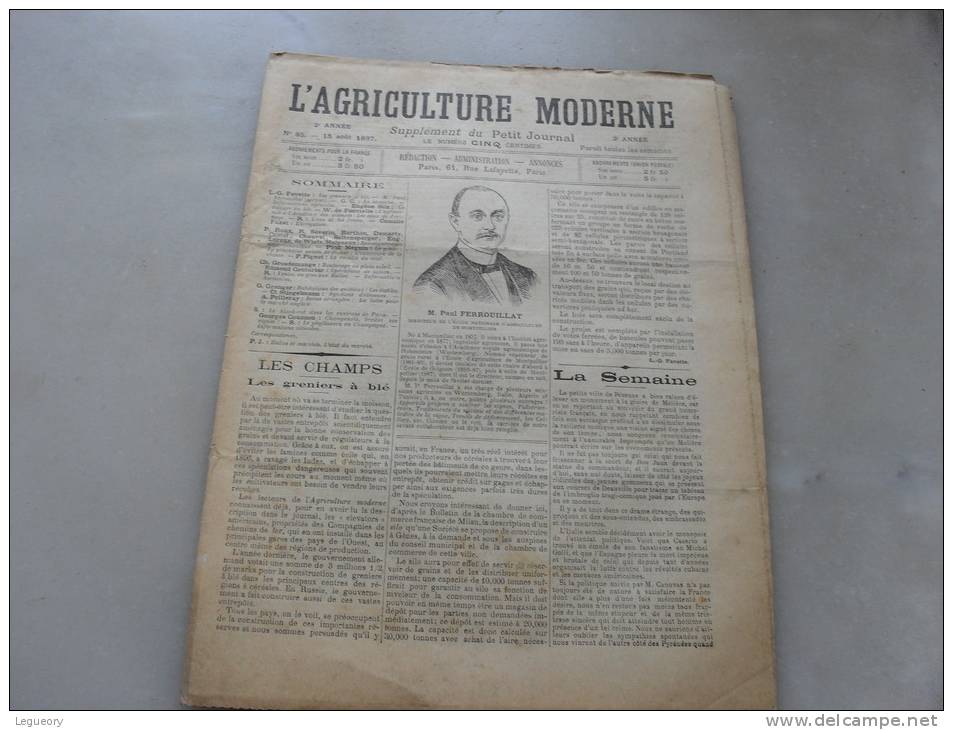 L´Agriculture  Moderne  N ° 85 15 Aout 1897 - Magazines - Before 1900