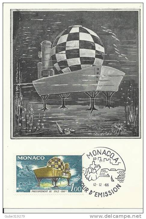 MONACO 1966  – MAXIMUM CARD  FD – PRECONTINENT III – 100 MT “VILLAGE” PROJECT BY JACQUES COUSTEAU   W 1 ST OF 1 FR. POST - Maximum Cards