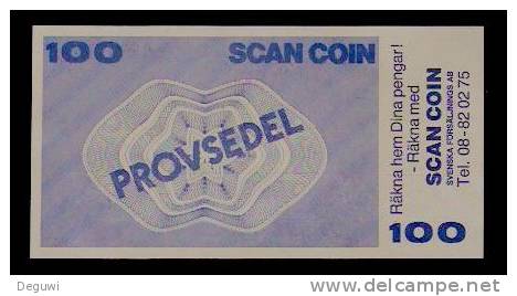 Test Note "SCANCOIN" 100 Units, Beids. Druck, RRRRR, Typ C = 140 X 72 Mm, Mit Rekl., UNC, Sehr Alt! - Sweden