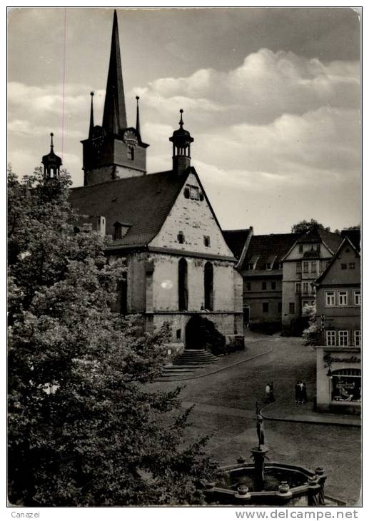 AK Pößneck, Stadtkirche Und Marktbrunnen, Ung, 1965 - Pössneck