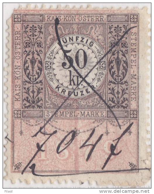 SI53D AUSTRIA OSTERREICH Marche Marca Da Bollo FISCALE STEMPEL MARKE 50 KR. 1879 Usata - Fiscale Zegels