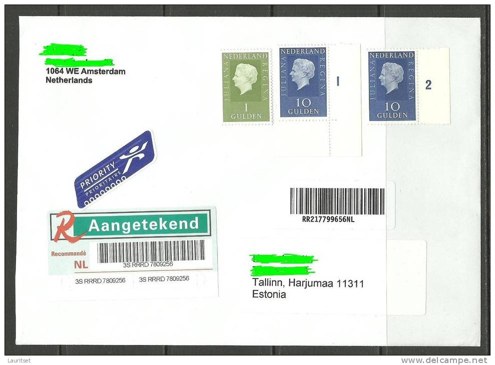 NEDERLAND NETHERLANDS Niederlande 3 Stamps Unused 21 Gulden To Estonia Estland - Lettres & Documents