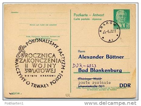 25 Years END WORLD WAR KRAKÓW Poland 1970 On East German Reply Postal Card P70 IIA Private Print #2 - Franking Machines (EMA)