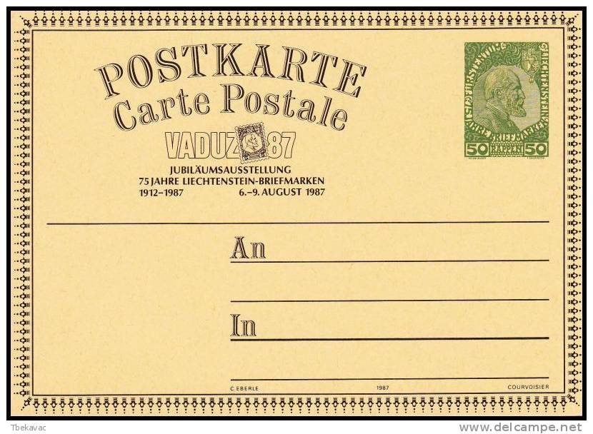 Lichtenstein 1987, Postal Stationery "Vaduz 87" - Entiers Postaux