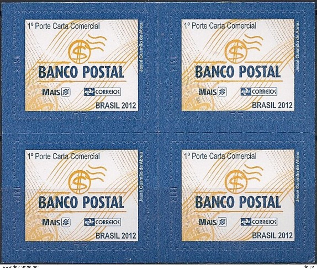 BRAZIL - BLOCK OF FOUR DEFINITIVES POSTAL BANK (SELF-ADHESIVE) 2012 - MNH - Unused Stamps