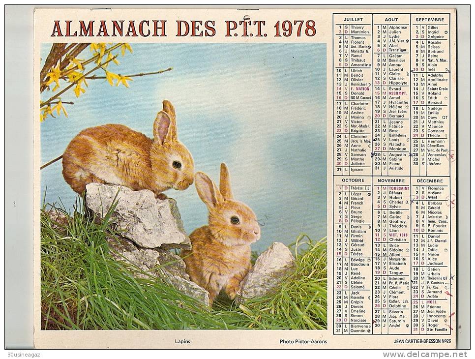 Calendrier 1978, Almanach Des PTT,poste, Enfants, Lapins ,département 34,,format 26 X 21 Cm - Big : 1971-80