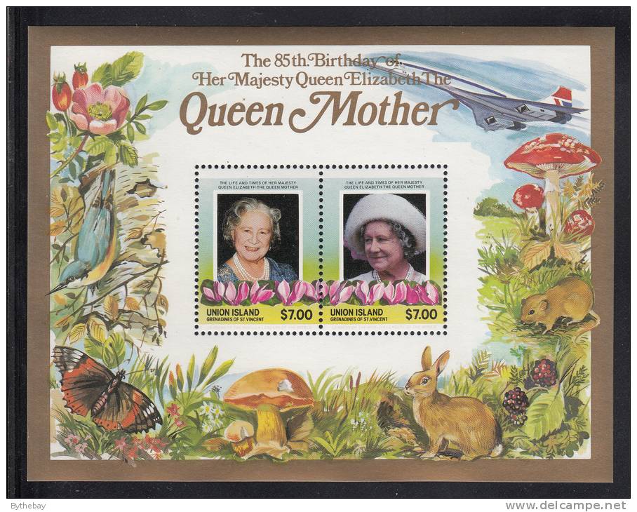 St. Vincent Grenadines - Union Island MNH Scott #212 Souvenir Sheet Of 2 $7 Queen Mother - 85th Birthday - St.Vincent & Grenadines