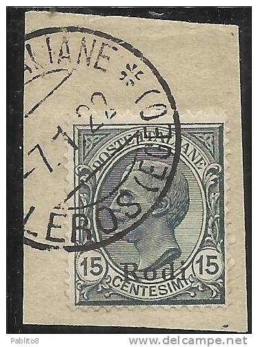 ITALY ITALIA COLONIE ITALIANE EGEO 1921-2 RODI CENT. 15 USED  TIMBRATO SU FRAMMENTO - Ägäis (Rodi)