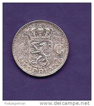 NEDERLAND 1958 Circulated Coin, XF, 1 Gulden , 0.720 Silver, Juliana  Km184 C90.108 - Monedas En Oro Y Plata