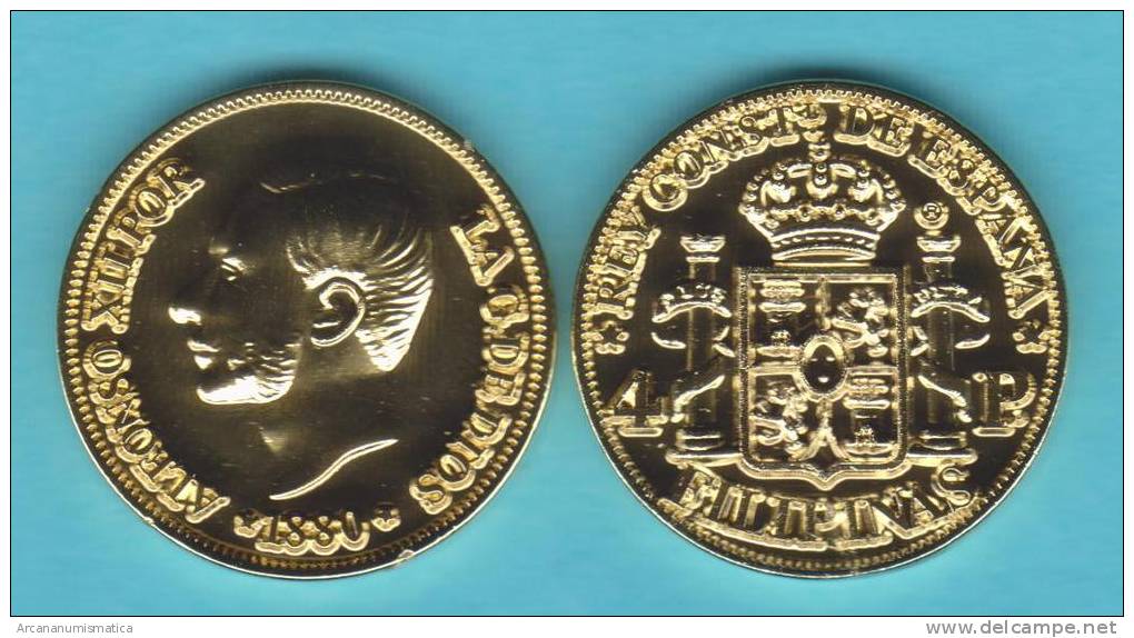 PHILIPPINES  (Spanish Colony-King Alfonso XII) 4 PESOS  1.880  ORO/GOLD  KM#151  SC/UNC  T-DL-10.368 COPY  Belg. - Filippijnen